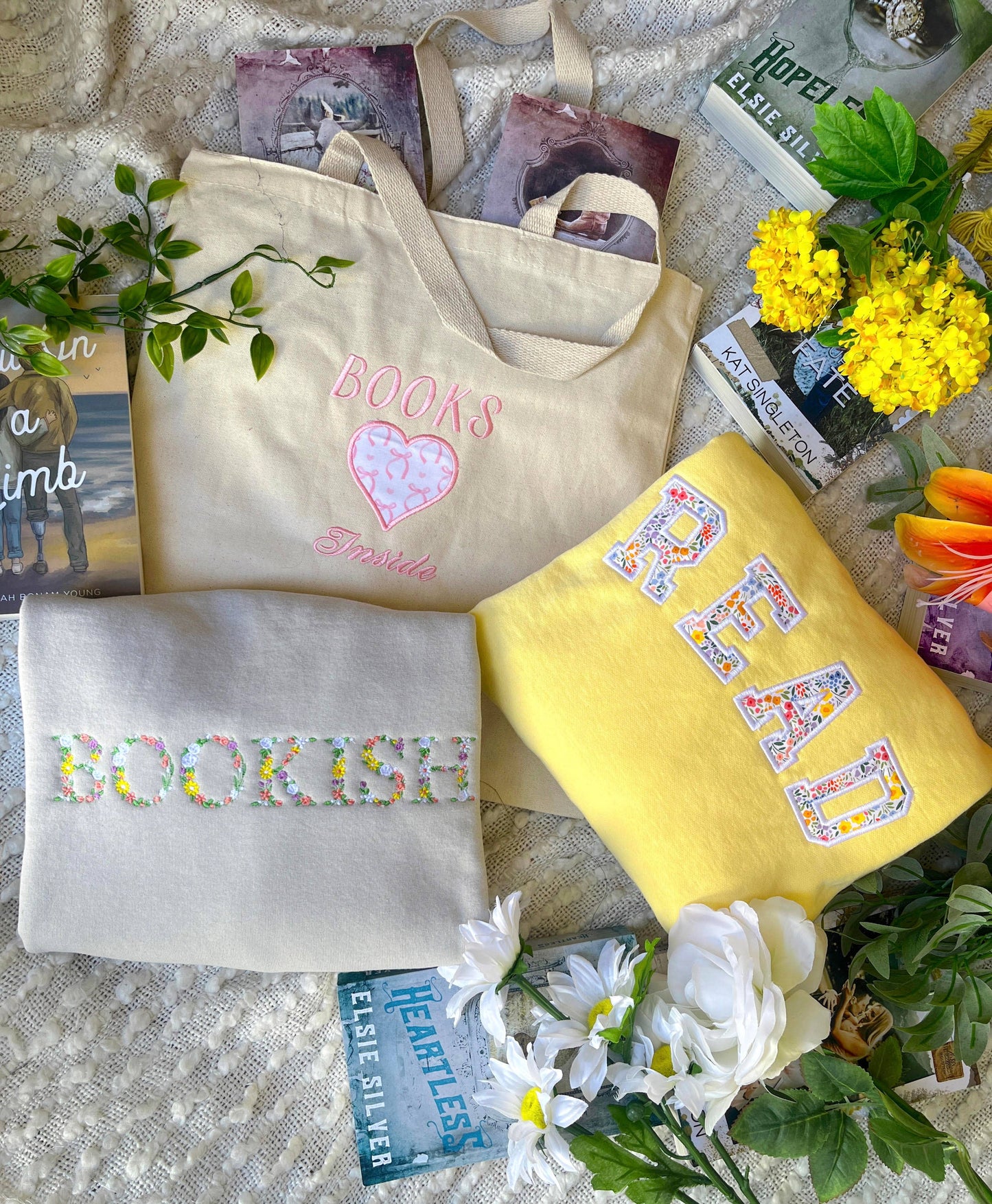 Bookish Floral Spring Embroidered Sweatshirt PRE-ORDER