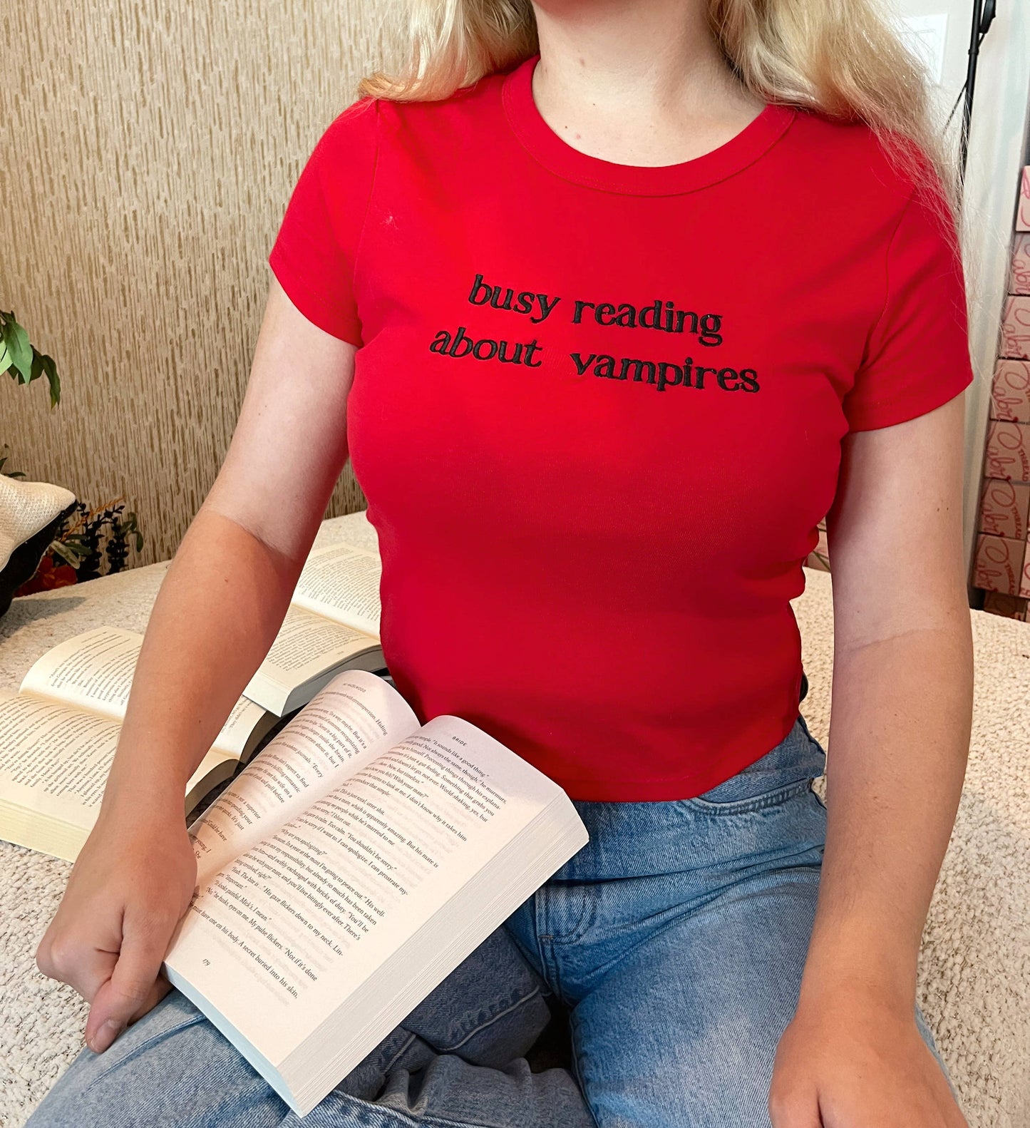 Busy Reading About Vampires Bookish Baby Tee PRE-ORDER