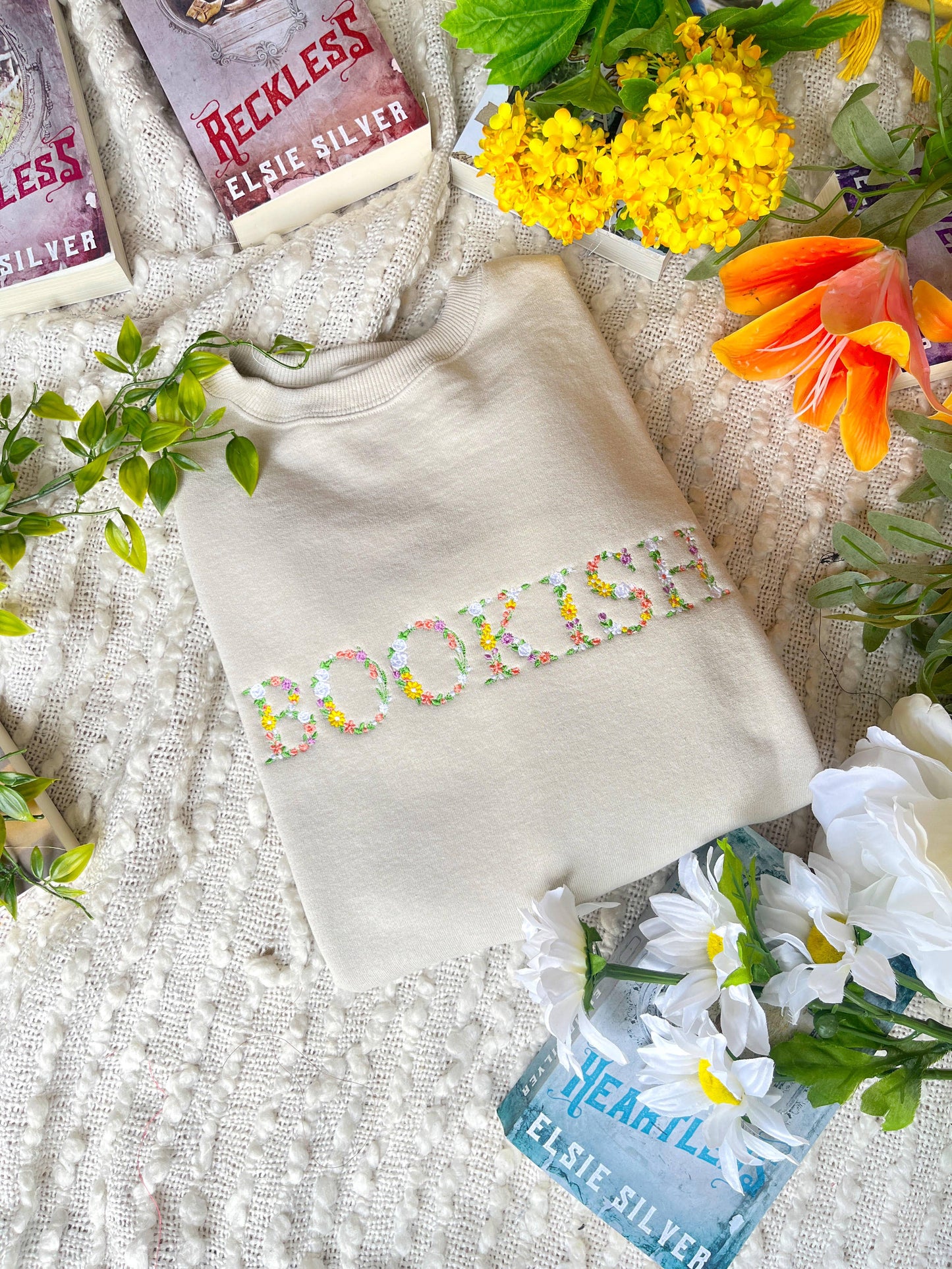 Bookish Floral Spring Embroidered Sweatshirt PRE-ORDER